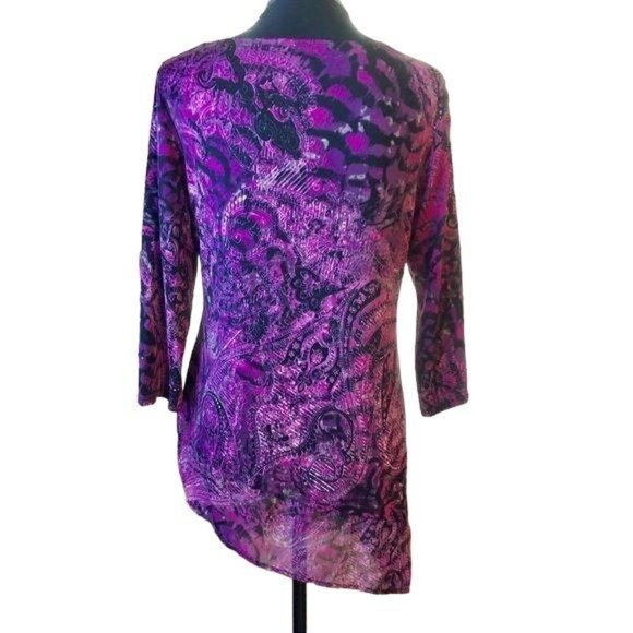 NY Collection Asymmetrical Top Purple Tiger Small Womens Casual Tunic Cute - Picture 2 of 5